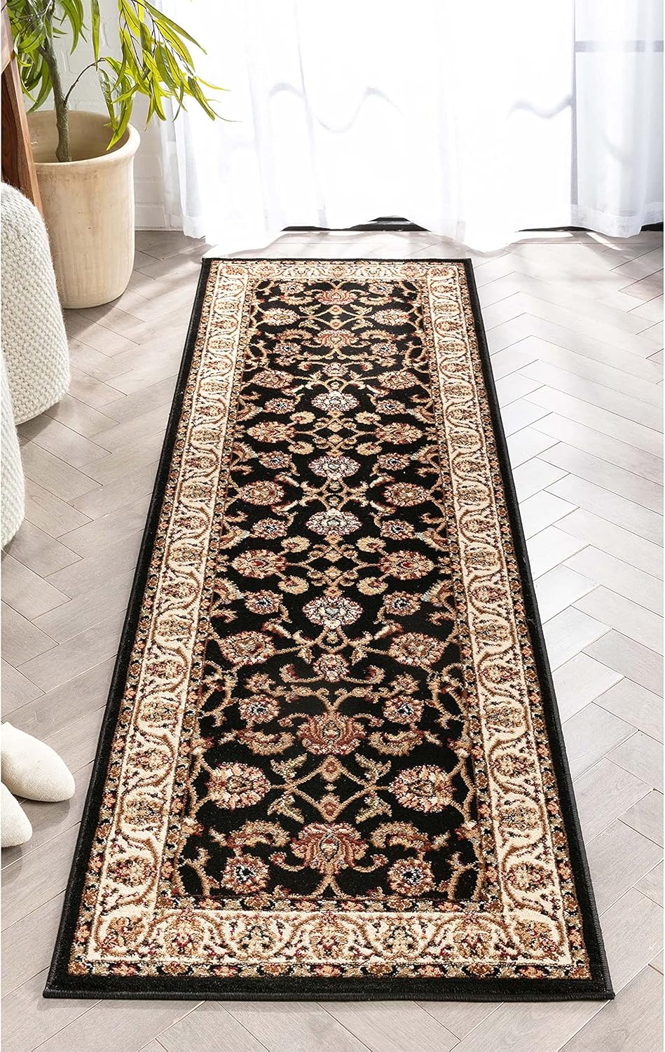 Well Woven Barclay Sarouk Black Traditional 2'7'' x 9'6'' Runner Area Rug