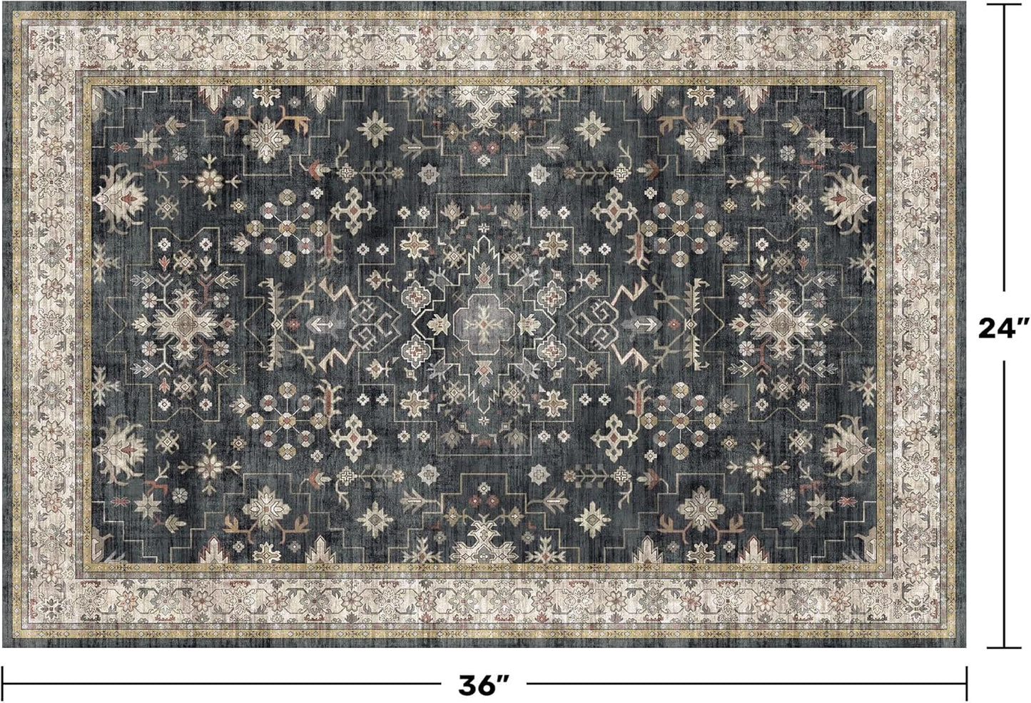 Skiennix Black Washable Entry Rug - Non-Slip Rubber Backing | Stain & Fade Resistant, 2x3 Size