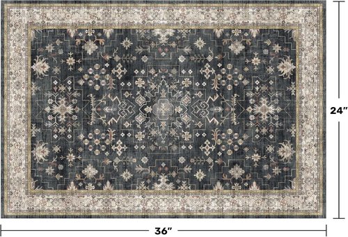 Black Washable Entry Rug by [Brand Name] - Non-Slip Rubber Backing, Stain & Fade Resistant | 2x3 Size for Kitchen, Bathroom & Entryway