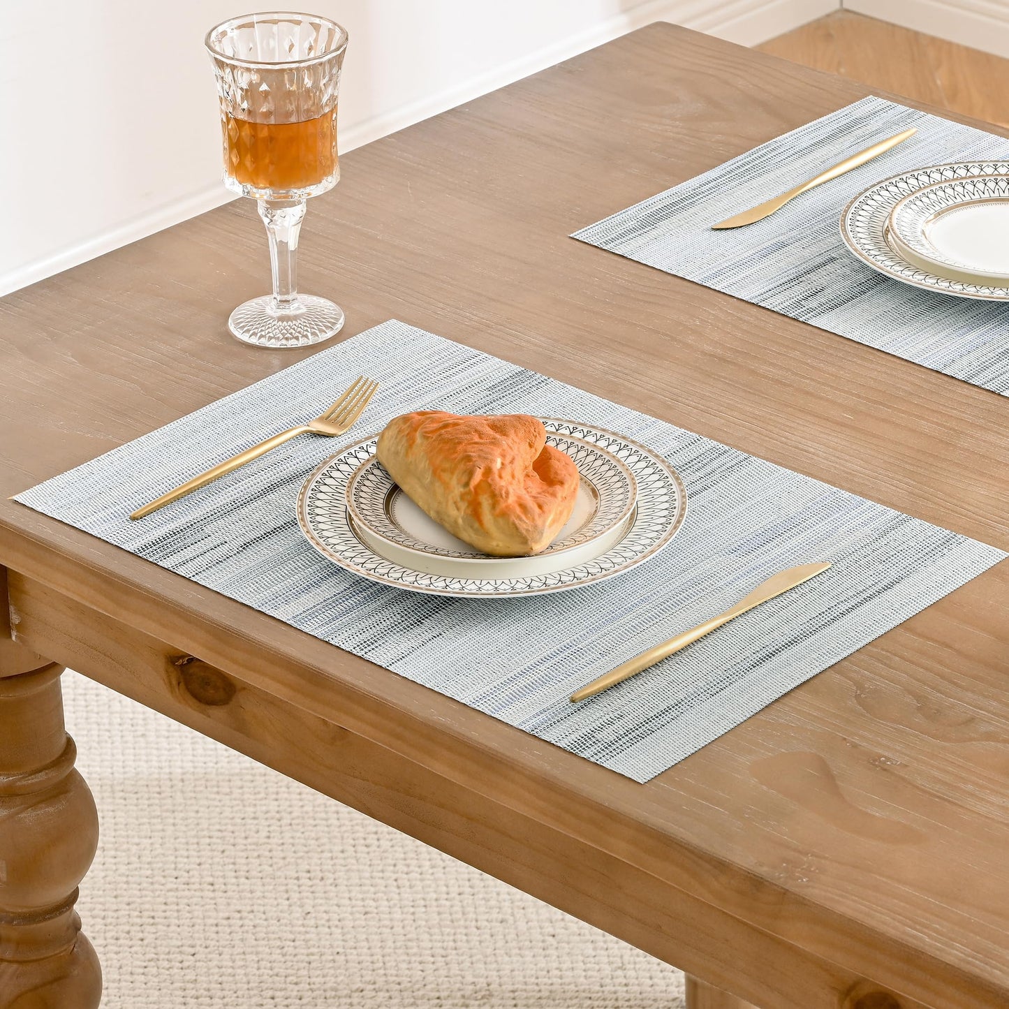 Leetaltree LightSteel Blue Placemats Set of 12 - Heat Resistant Non-Slip Place mats for Dining Table, Washable Durable PVC Vinyl Woven Table Mats（LightSteel Blue, 12）