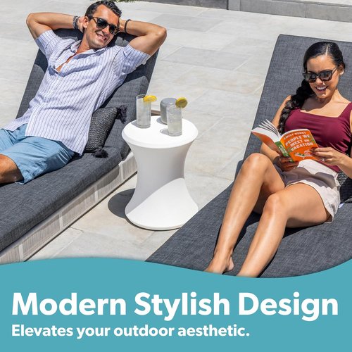 Coast Modern Outdoor Side Table - All-Weather Lounger Table for Pool or Patio - 15" White