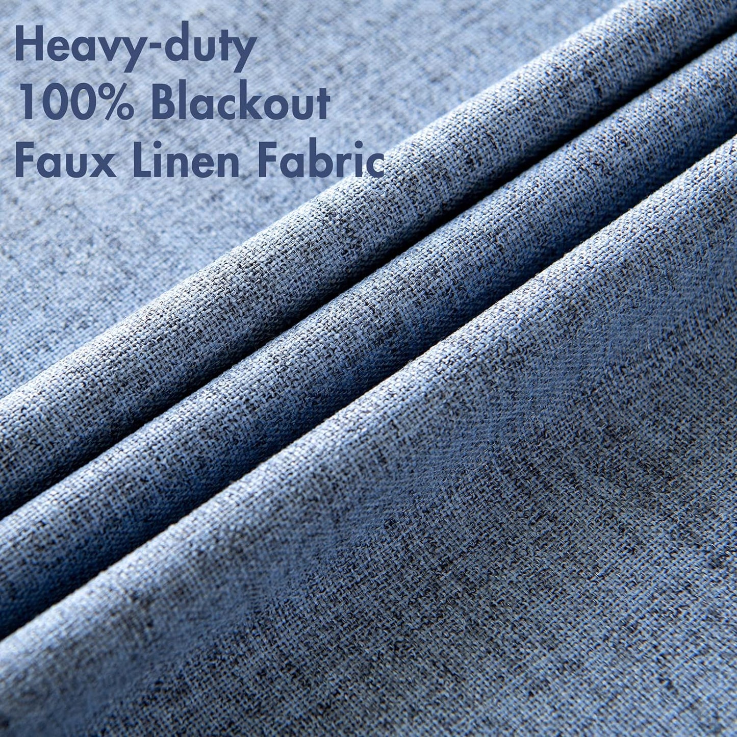 MIULEE Linen Blackout Curtains - 100% Room Darkening Thermal Insulated Grommet Panels | 2 PCs, 42" x 90", Stone Blue