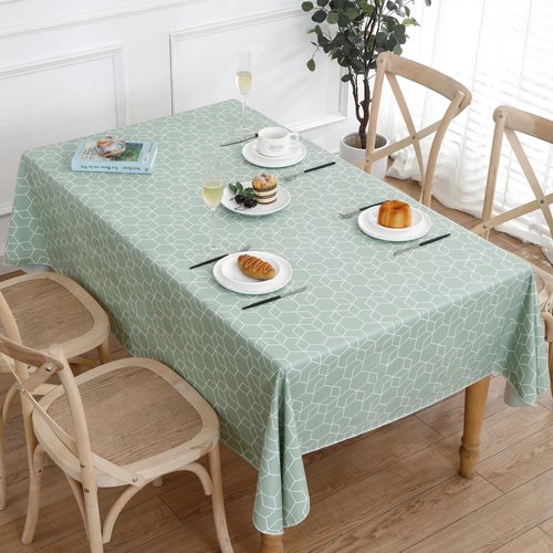 Heavy Duty Vinyl Tablecloth with Flannel Backing Waterproof Oil-Proof Plastic Table Cloth Stain-Resistant Wipeable Rectangle or Square Table Cover for Indoor and Outdoor (Green Grid，60x102 Inch)