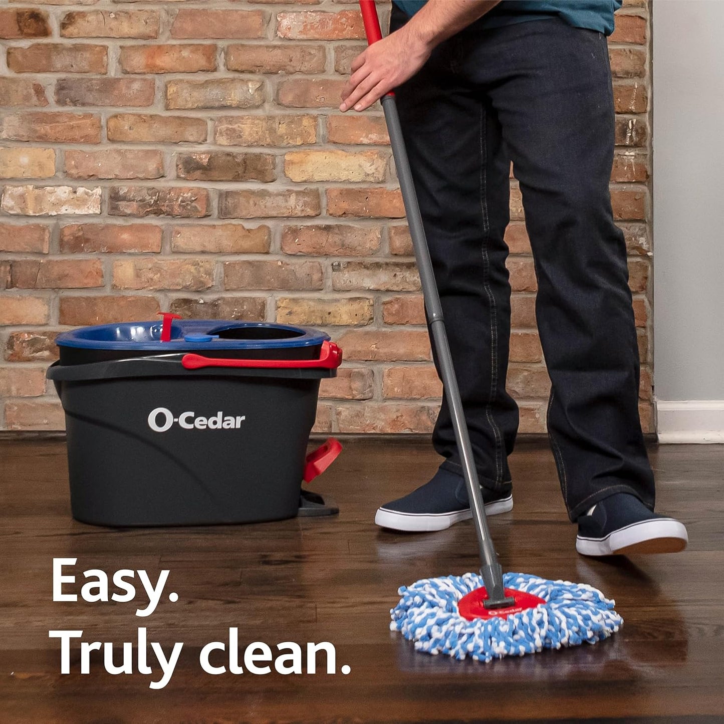 O-Cedar RinseClean Spin Mop & Bucket System - Includes 2 Extra Mop Heads | Cleans with Water & Eliminates 99% of Bacteria
