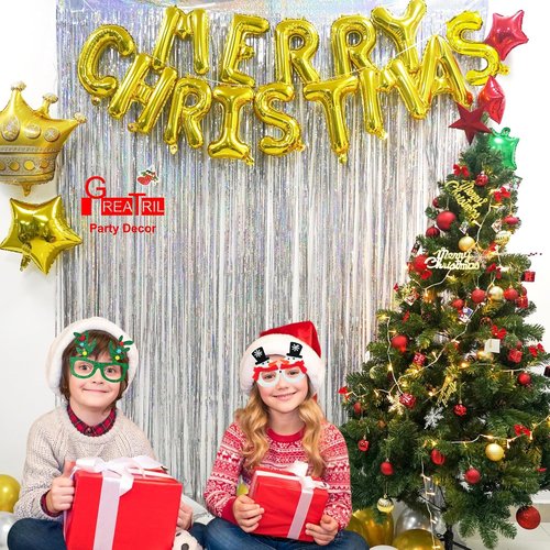 GREATRIL Silver Foil Fringe Tinsel Backdrop | Metallic Streamers for NYE, Prom & Parties - Pack of 2