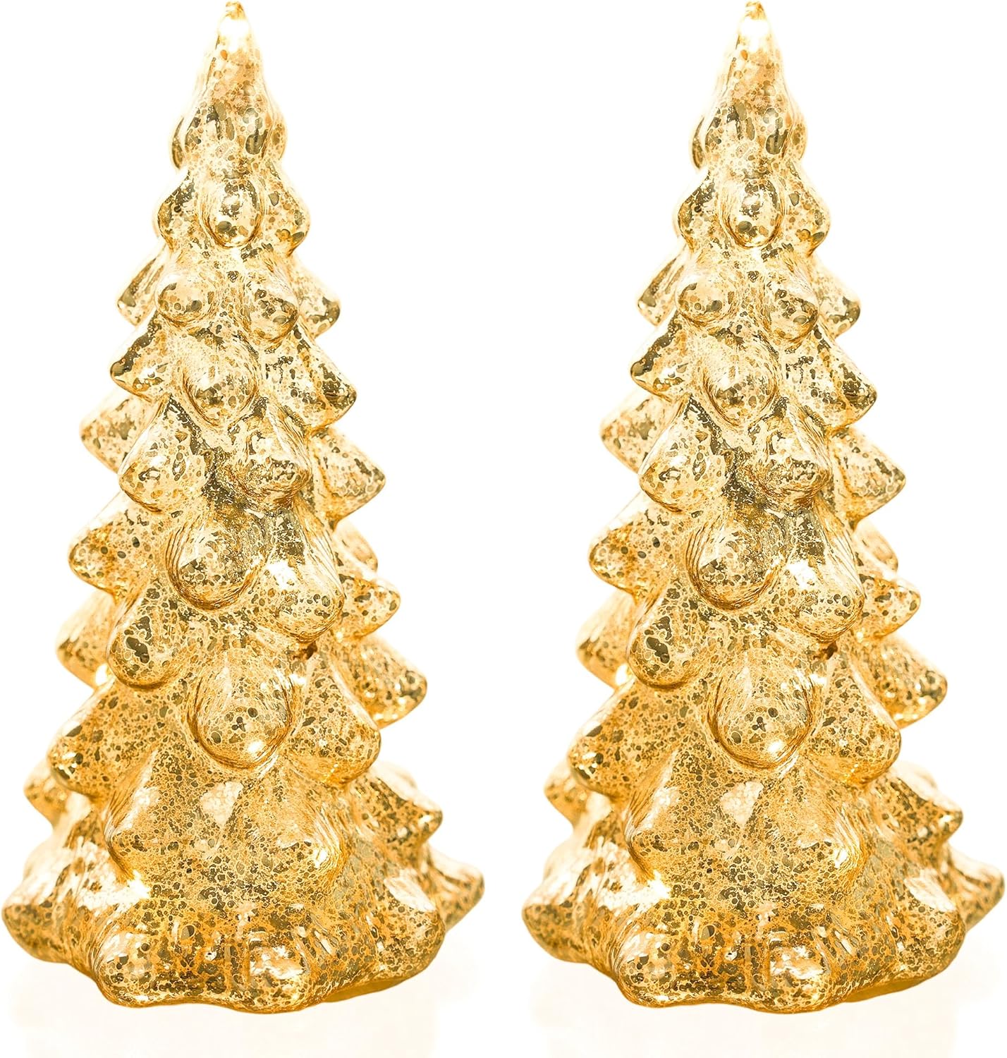 Regine Switzerland Mercury Glass Christmas Tree Set - Gold Collectible Figurines with LED | Indoor Table Centerpiece Decorations