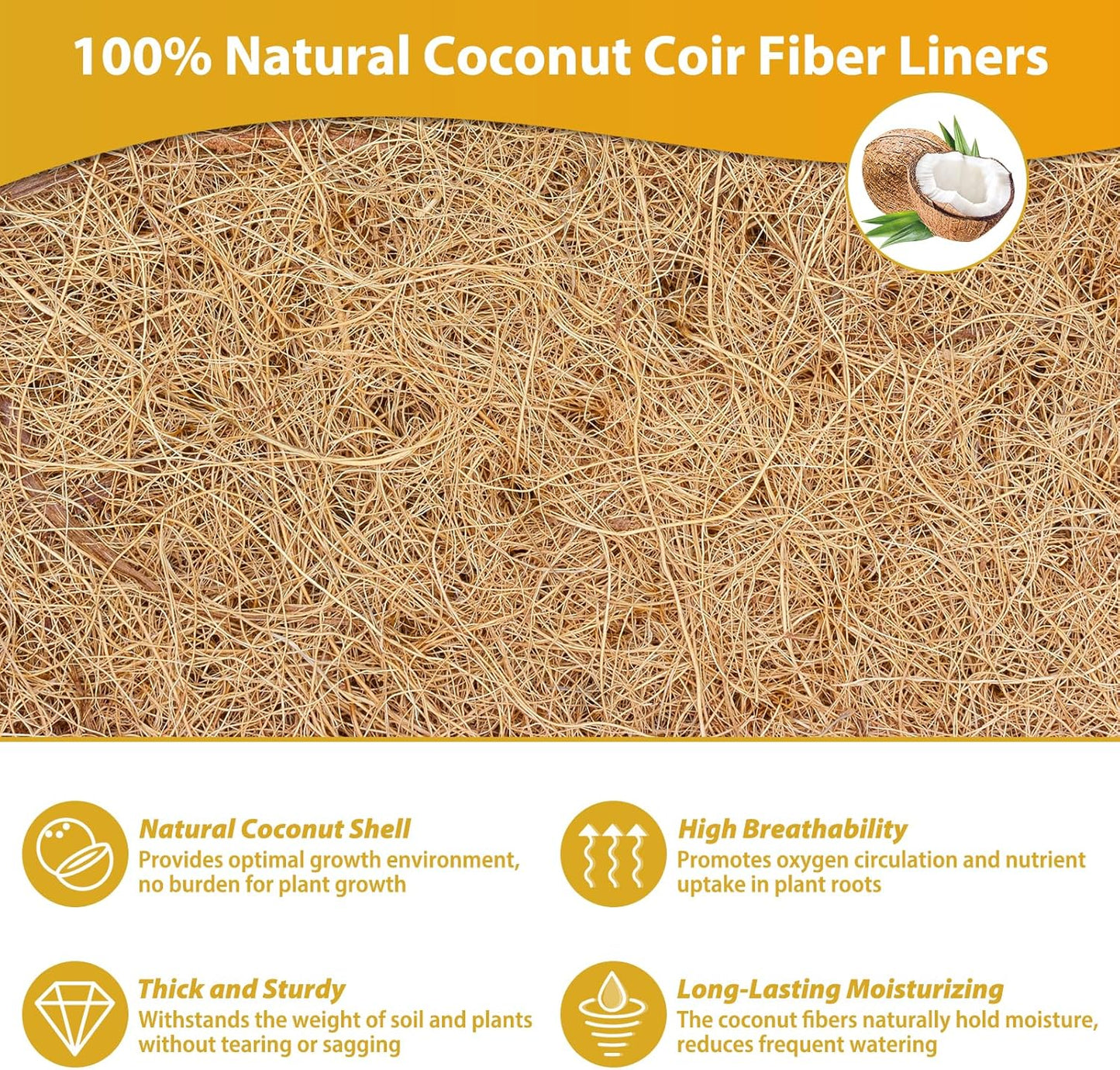 Legigo 24-Inch Square Coco Liners - Natural Coconut Coir Fiber Replacement for Planter Baskets | 2 Pack