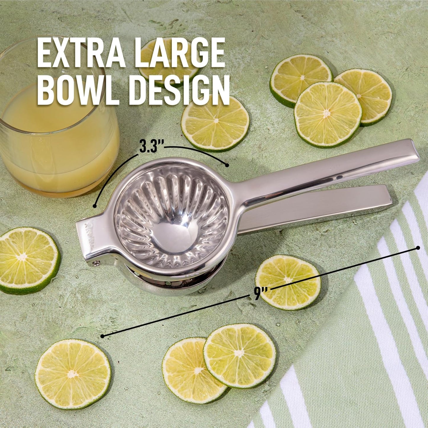 Zulay Kitchen Extra Large Lemon Squeezer - Heavy Duty Stainless Steel Citrus Juicer | Ergonomic Design for Easy Squeezing - Silver