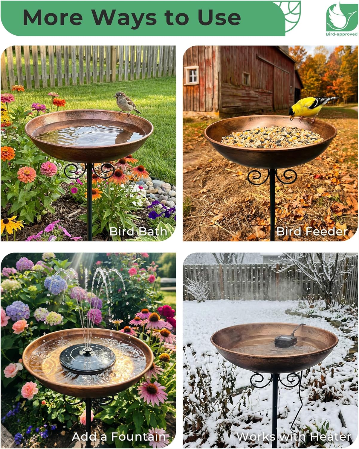 Small Metal Bird Bath - 10" Dia Bowl with Stake | Outdoor Garden Yard Decor, 0.4 Gallon