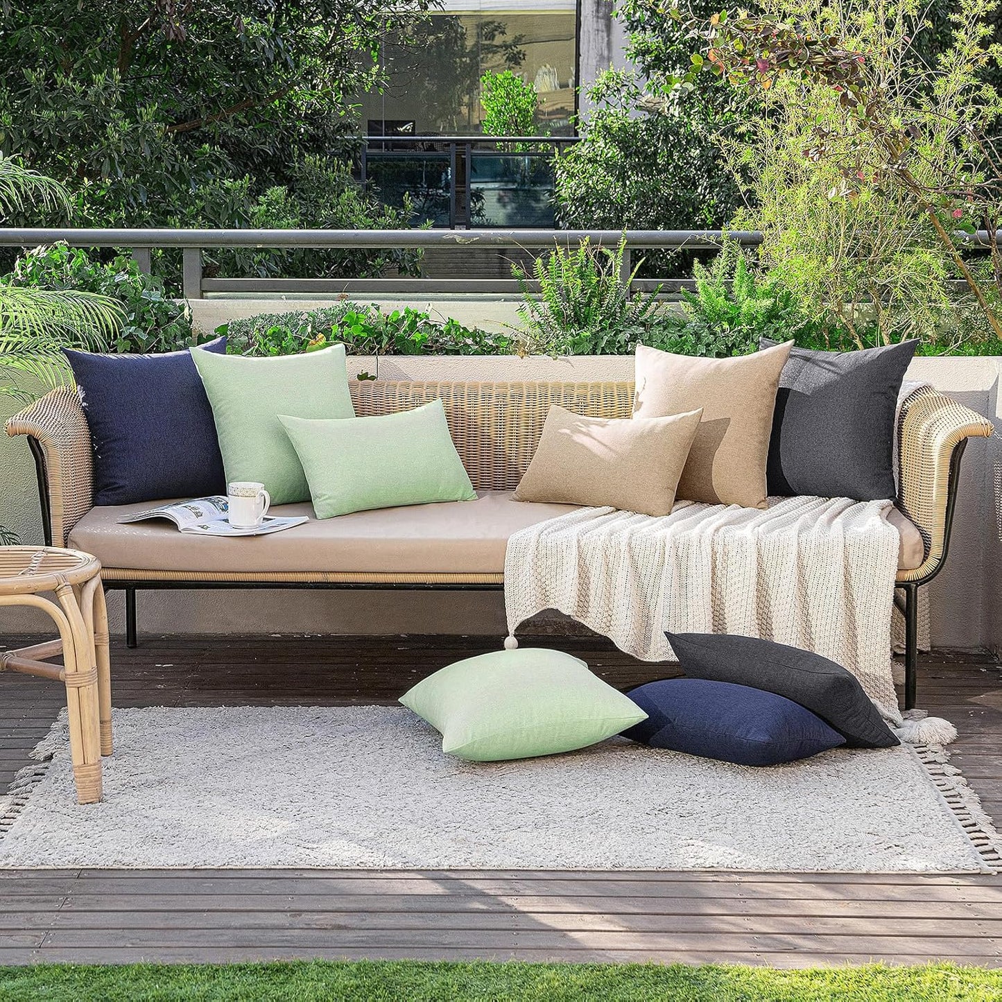 MIULEE Decorative Outdoor Throw Pillow Covers - Waterproof Faux Linen Cushion Cases | 20x12 Inch Light Tan (Pack of 2)