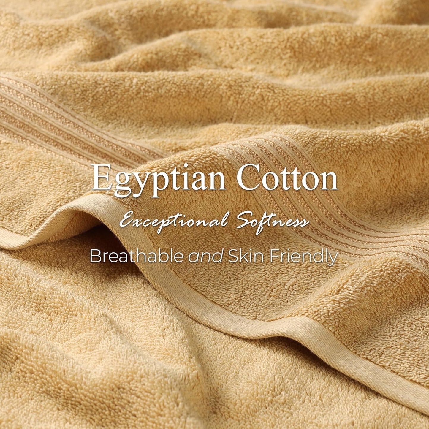 Superior Luxury Cotton Bath Towels - 6 Piece Premium Egyptian Cotton Set in Elegant Gold