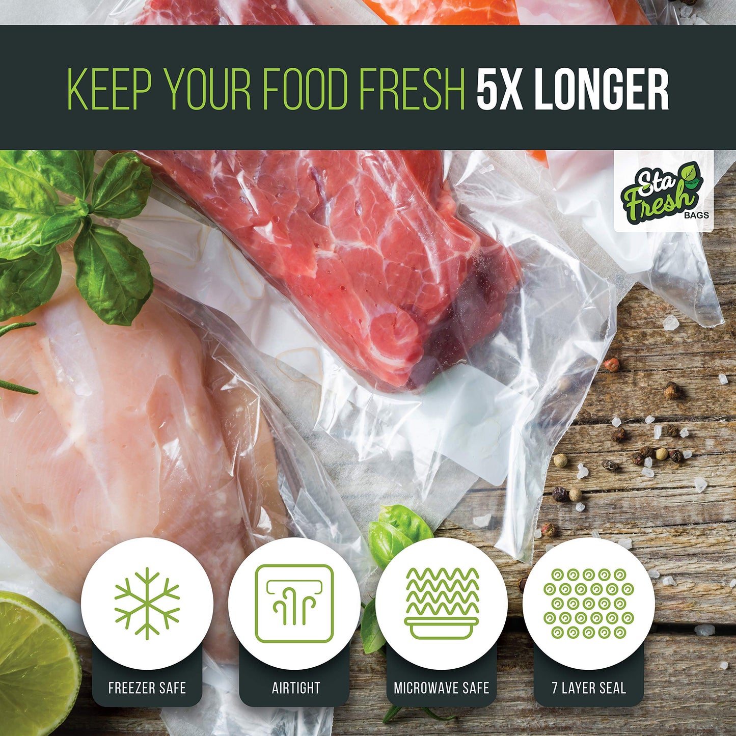 Vac Fresh Vacuum Sealer Roll Bags, 15 inches x 50 feet, 3.5mil Embossed, Vacuum Seal Bags, Food Storage Bags, Meal Prep, Marinating, Sous Vide, Vacuum Sealing Storage Bags, 2 Rolls, 100 Feet Total