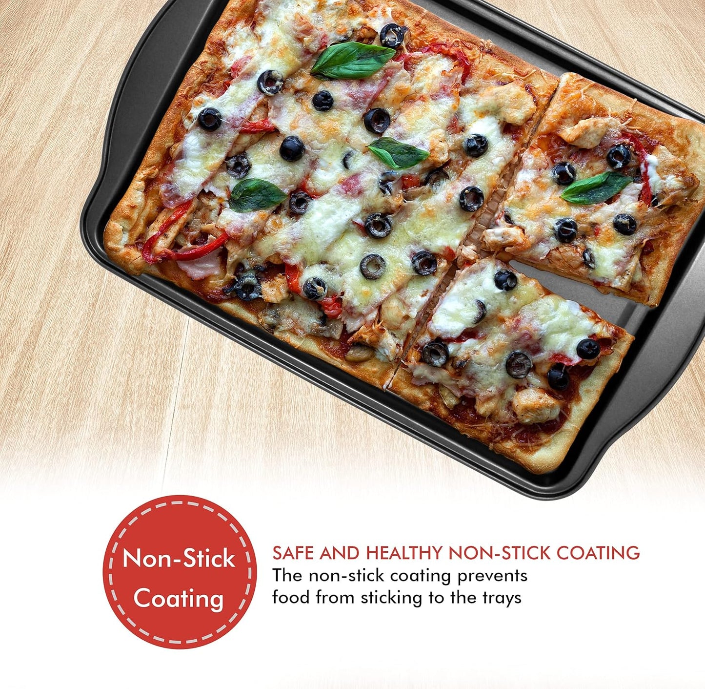 Perlli Non-Stick Baking Sheets - 3-Piece Carbon Steel Oven Tray Set | BPA-Free for Cakes & Cookies