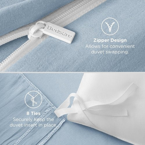 Bedsure Celestial Blue Duvet Cover Set - Extra Soft Queen Size Bedding, 3 Pieces with Zipper Closure & Pillow Shams