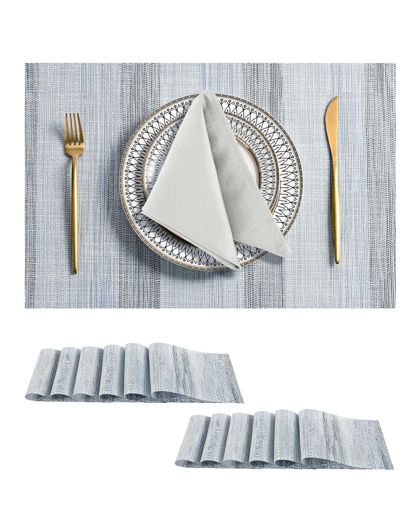 Leetaltree LightSteel Blue Placemats Set of 12 - Heat Resistant Non-Slip Place mats for Dining Table, Washable Durable PVC Vinyl Woven Table Mats（LightSteel Blue, 12）