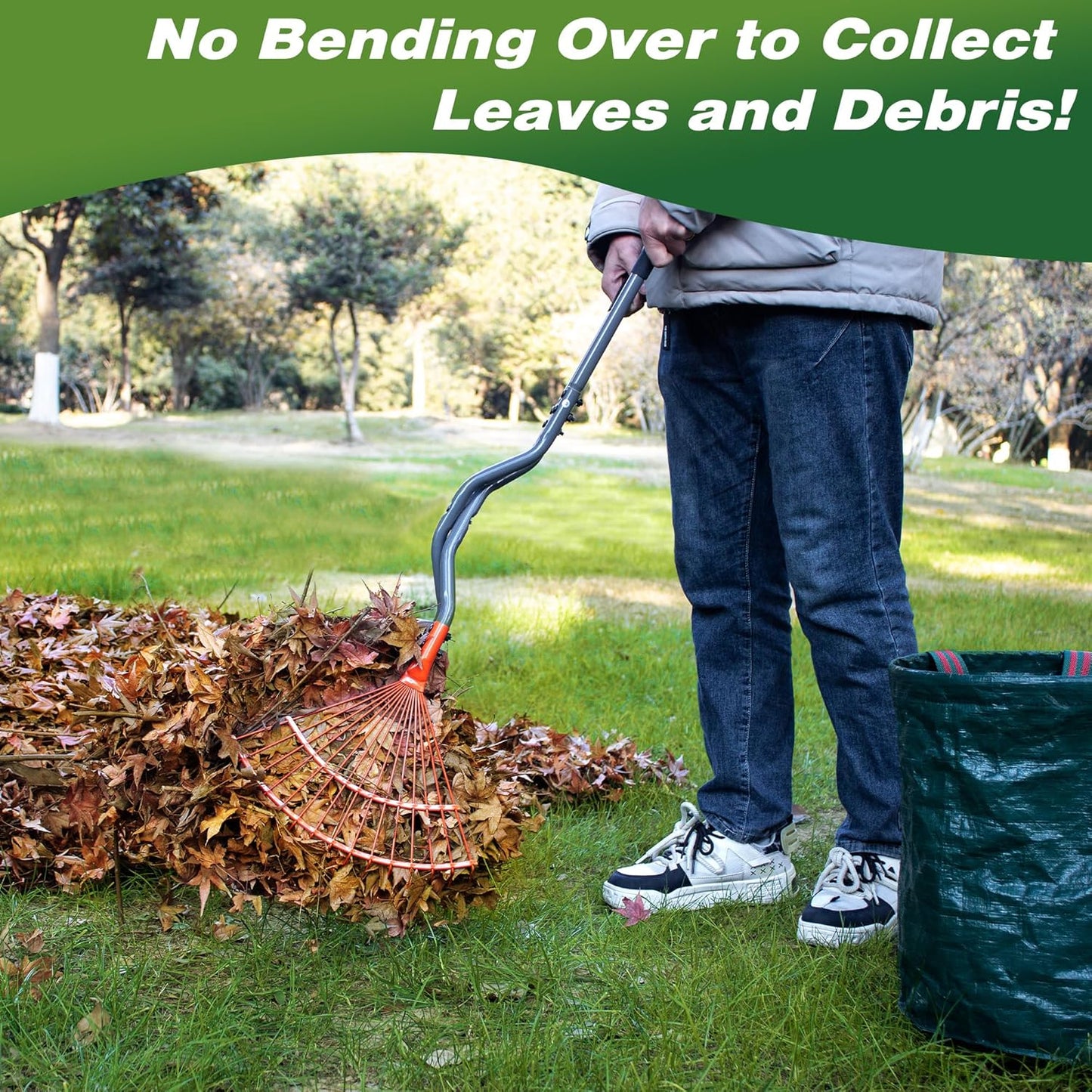 Walensee Heavy Duty Leaf Rake - Long Steel Handle Leaf Picker & Multi-Use Garden Claw for Easy Cleanup