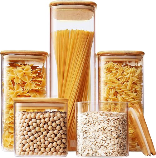HomArtist Glass Food Storage Jars - Airtight Bamboo Lids | Set of 5 Multi-Sized Canisters for Kitchen & Pantry