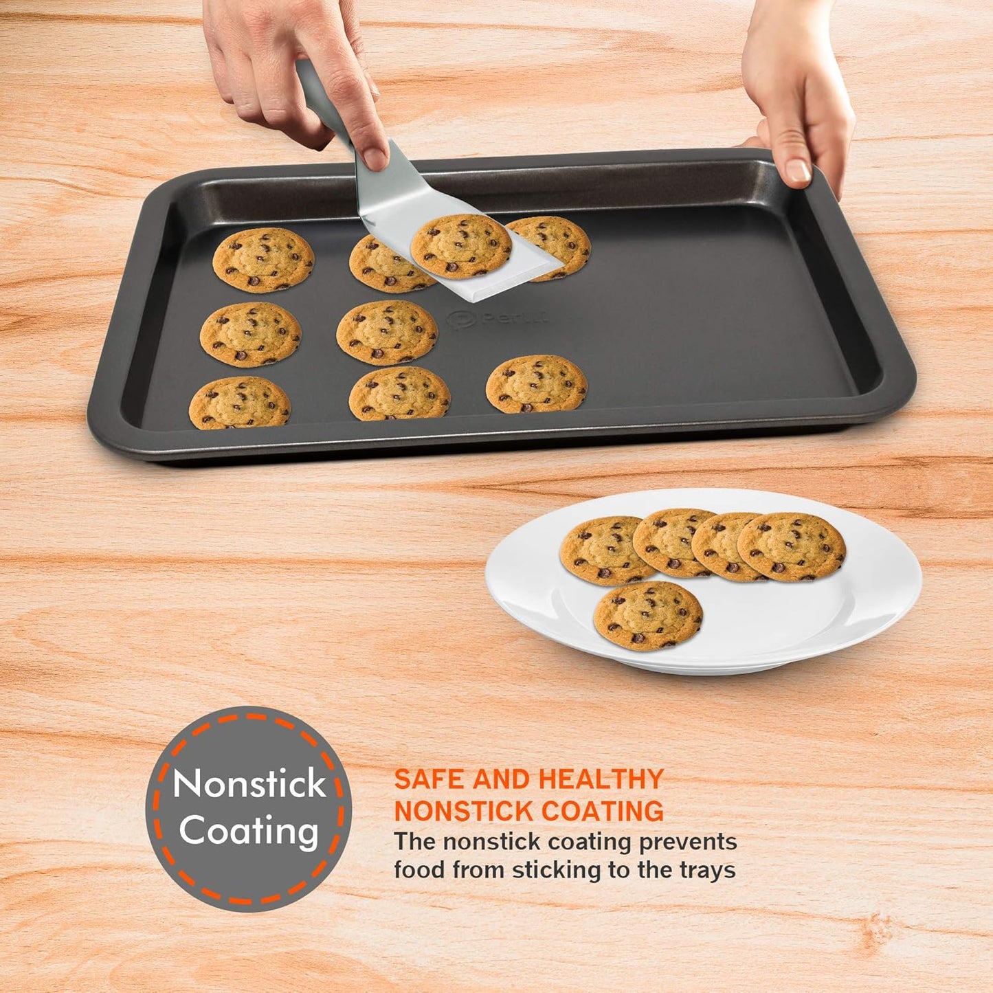 PERLLI Non-Stick Bakeware Set | 6-Piece Carbon Steel for Even Heat Distribution, Oven Safe to 446°F, BPA-Free, Dishwasher Safe - Gray