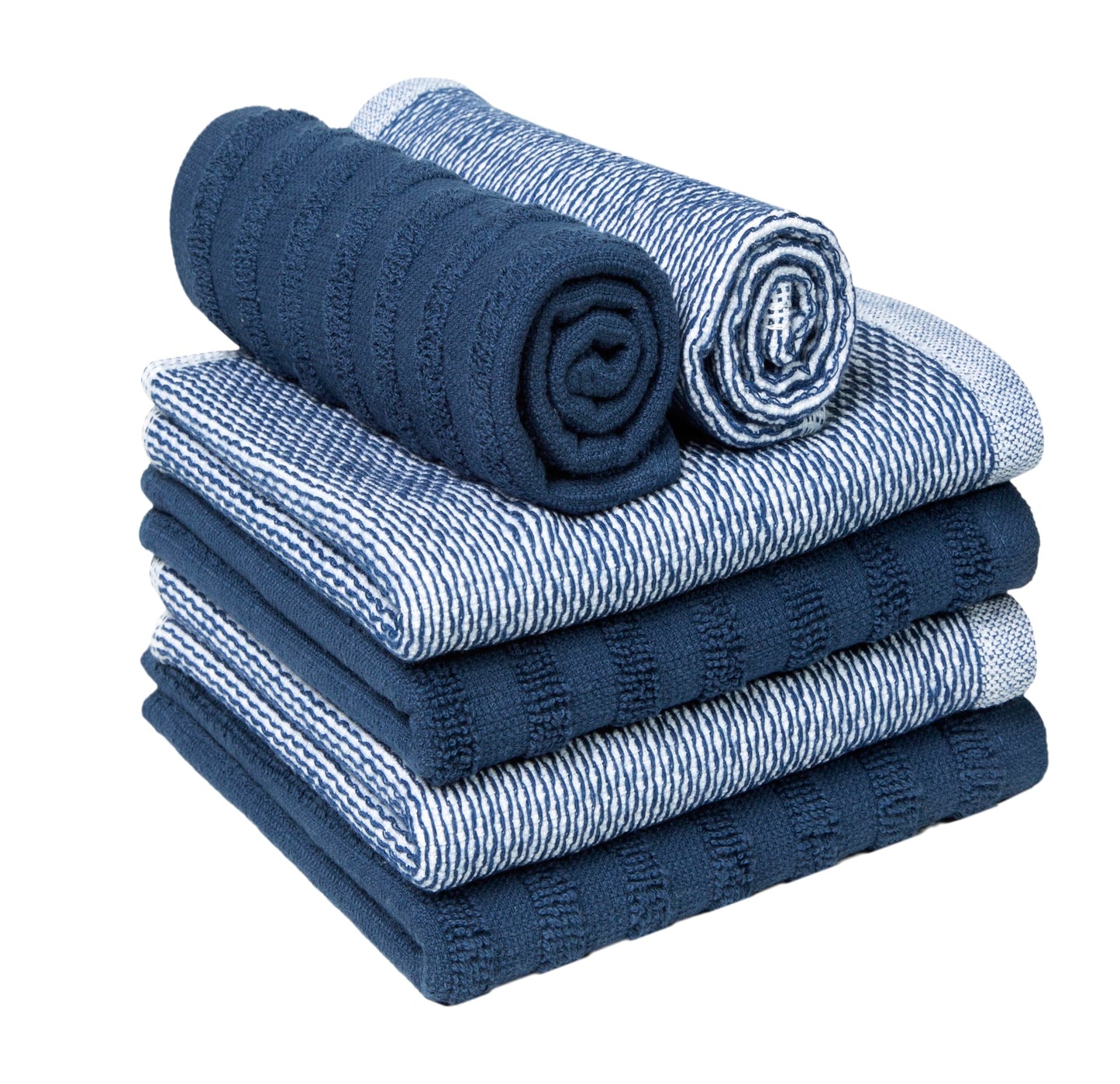 Premium Kitchen Towels (20”x 28”, 6 Pack) | Yarn Dyed Flat Woven Stripe Kitchen Towel Set| 238 GSM | Highly Absorbent with Hanging Loop | Blue