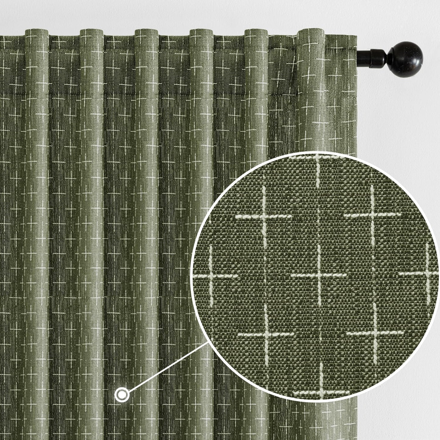 MIULEE Linen Curtains - Geometric Patterned Drapes for Living Room & Bedroom | 84-Inch Olive Green, 2 Panels Set