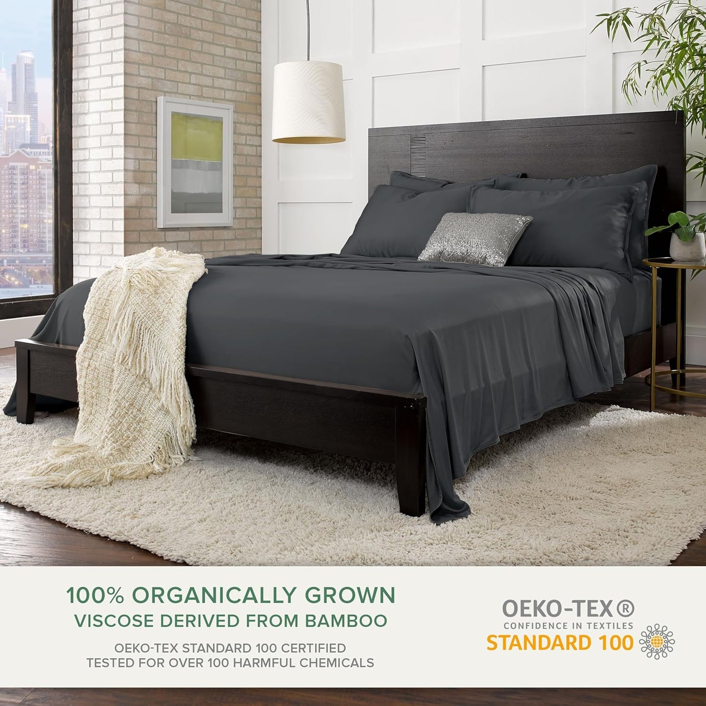 Pure Bamboo Twin Sheets - 100% Organic Viscose Bed Sheet Set, Luxuriously Soft & Cooling | Charcoal