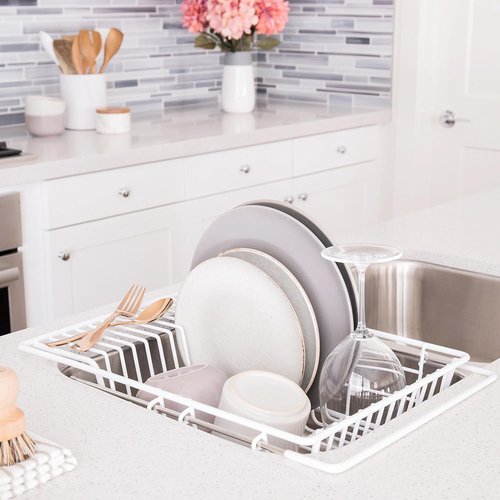 Better Houseware 1423/W Adjustable Over-the-Sink Dish Drainer - Space-Saving White Design