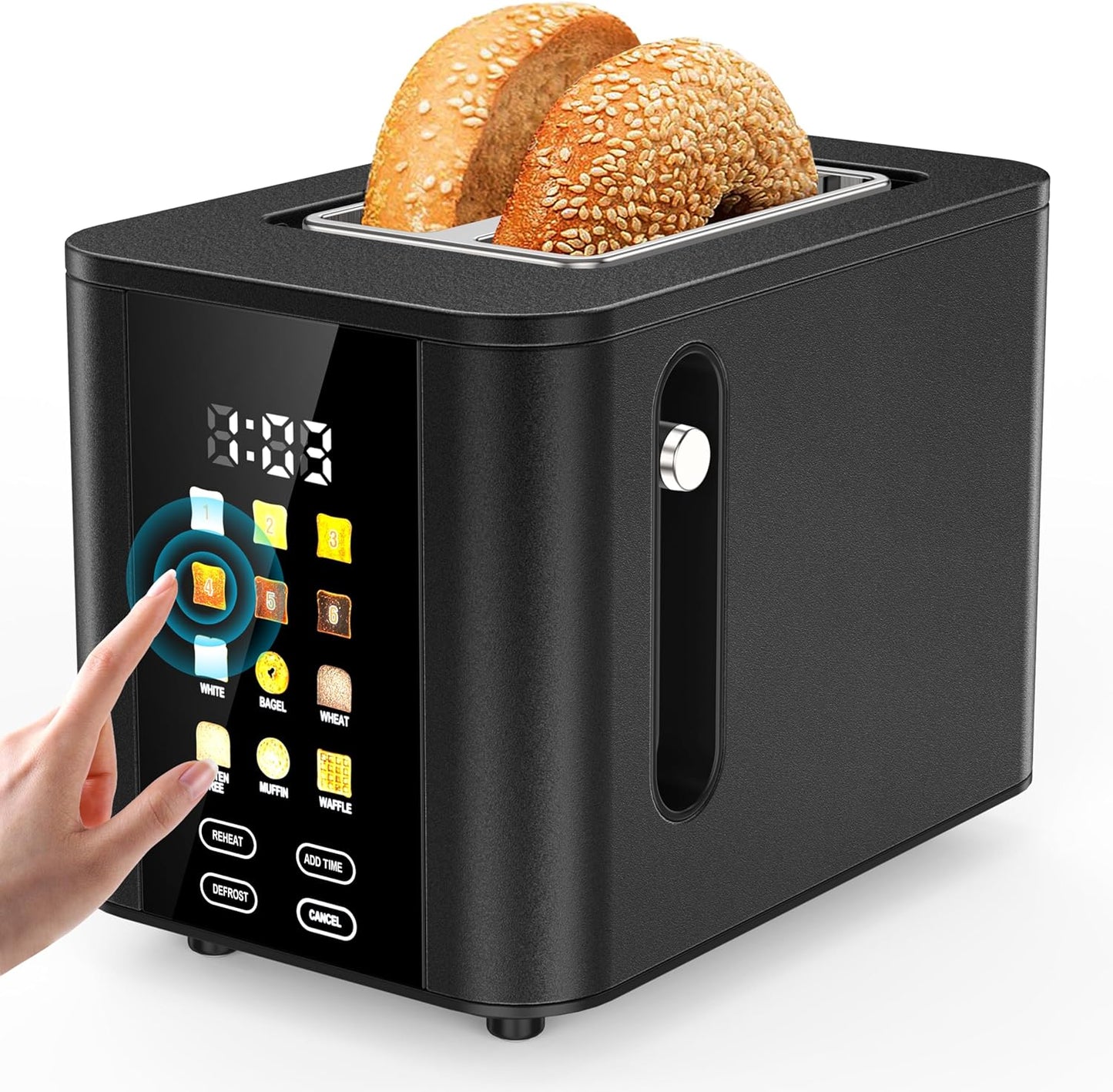 Skiennix Touch Screen Toaster - 2 Slice Black Toaster with LCD Display & 6 Shade Settings