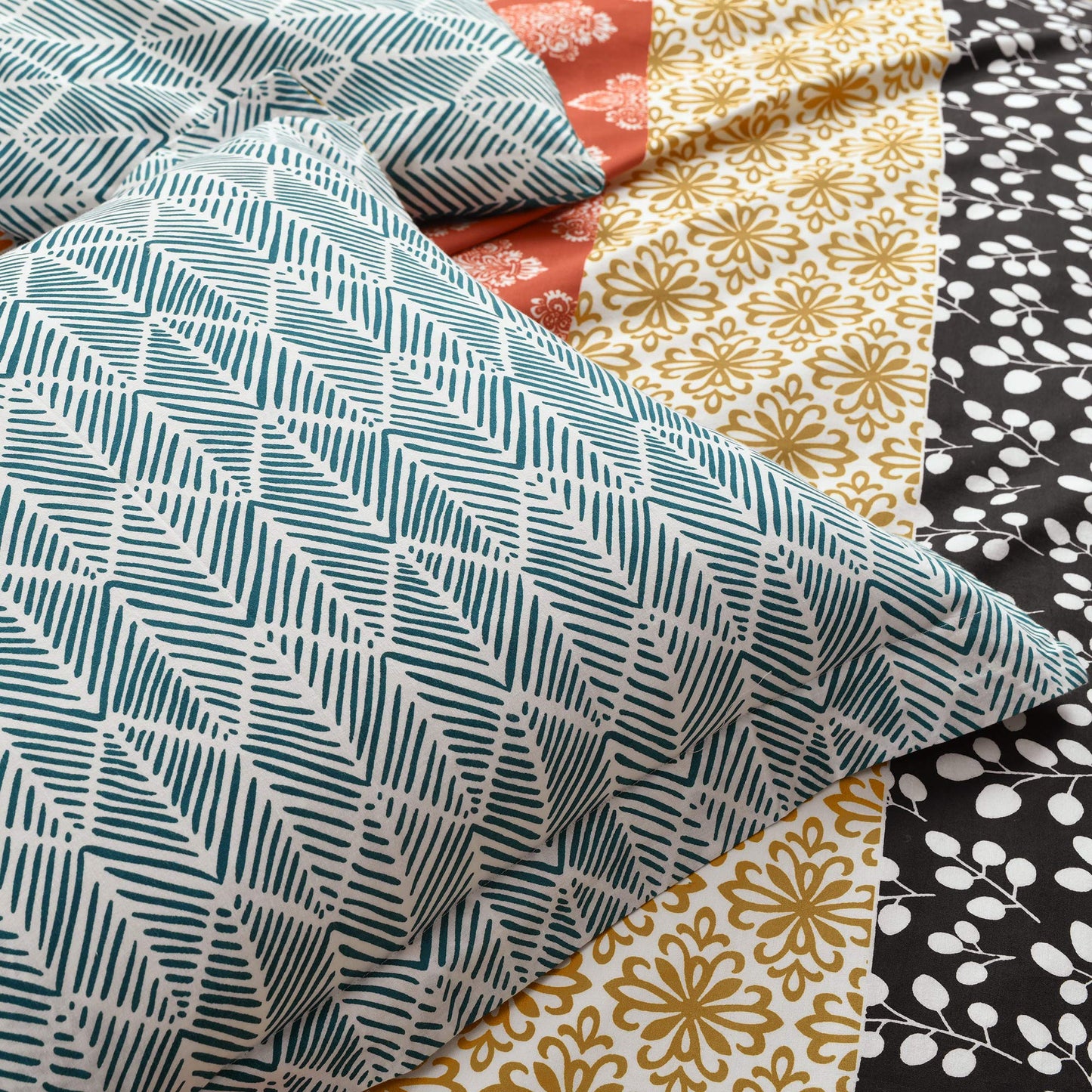 Lush Decor Bohemian Stripe Reversible Cotton Duvet Cover Set, 3 Piece Set, Full/ Queen, Turquoise & Orange - Striped Bedding Set - Queen Duvet Cover Full - Boho Decor