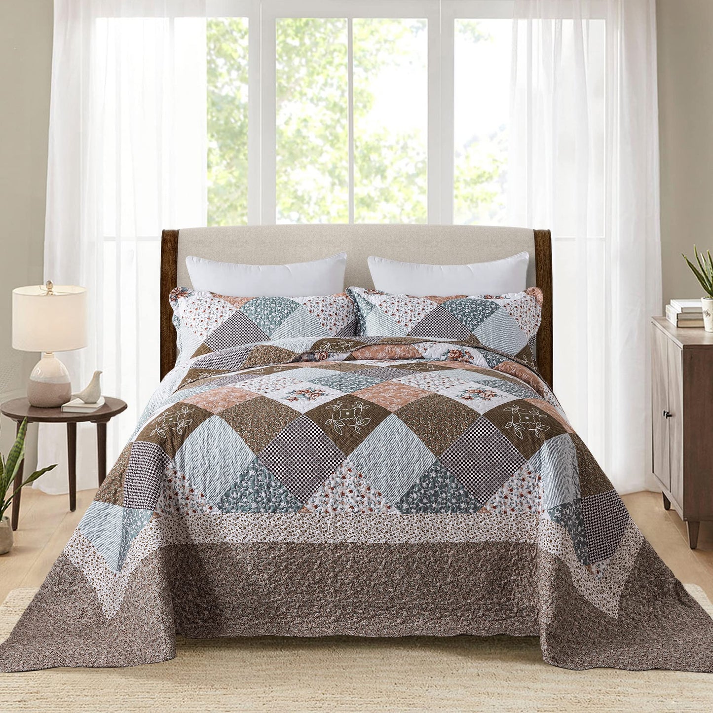 HoneiLife Oversized King Bedspreads 120x120-3 Pcs California King Quilt, Extra Large Quilt Sets All Season Use,Rustic Bedding Sets King Size,Reversible Coverlet Lightweight Microfiber Bed Quilts