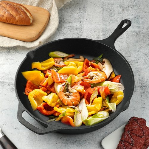Cast Iron Skillet 3-Piece Set, 6", 8", 10" Frying Pans, Heavy-Duty Pre-Seasoned Pan Cookware Set, For Frying, Saute, Cooking, Pizza & More, Black