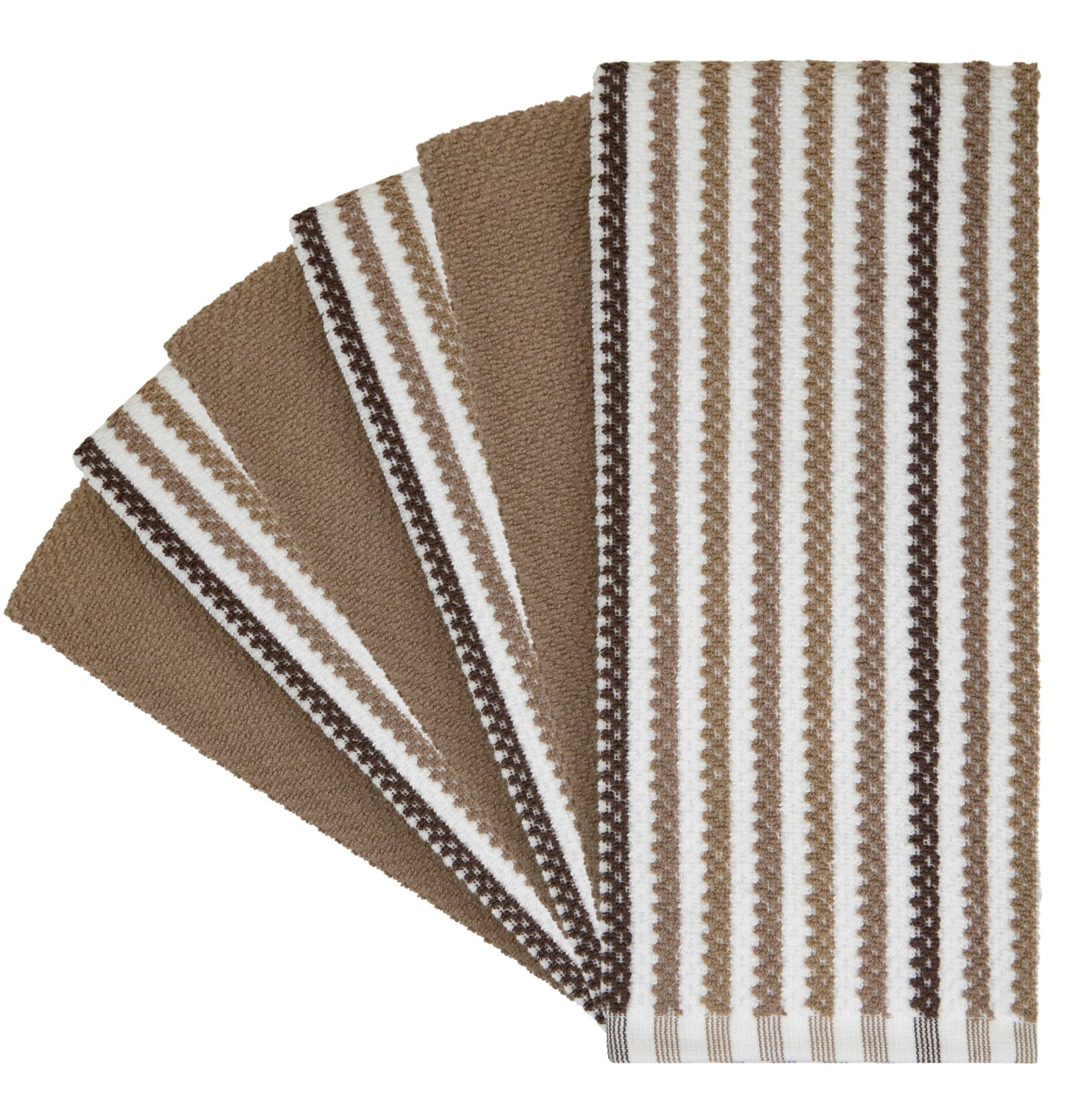 Premium Kitchen Towels (16”x 26”, 6 Pack) | Large Cotton Kitchen Hand Towels | Popcorn Striped Design | Dish Towels | 430 GSM Highly Absorbent Tea Towels Set with Hanging Loop | Tan