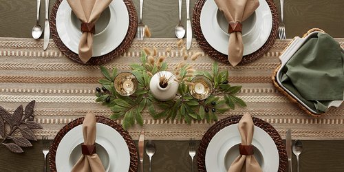 DII Farmhouse Braided Stripe Table Runner Collection, 15x72 (15x77, Fringe Included), Stone
