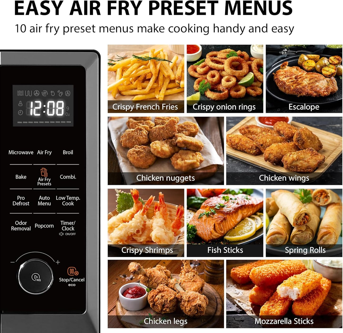 TOSHIBA Air Fryer Combo - 8-in-1 Countertop Microwave Oven with Convection & Mute Function - 1.0 Cu.ft, Black Stainless Steel