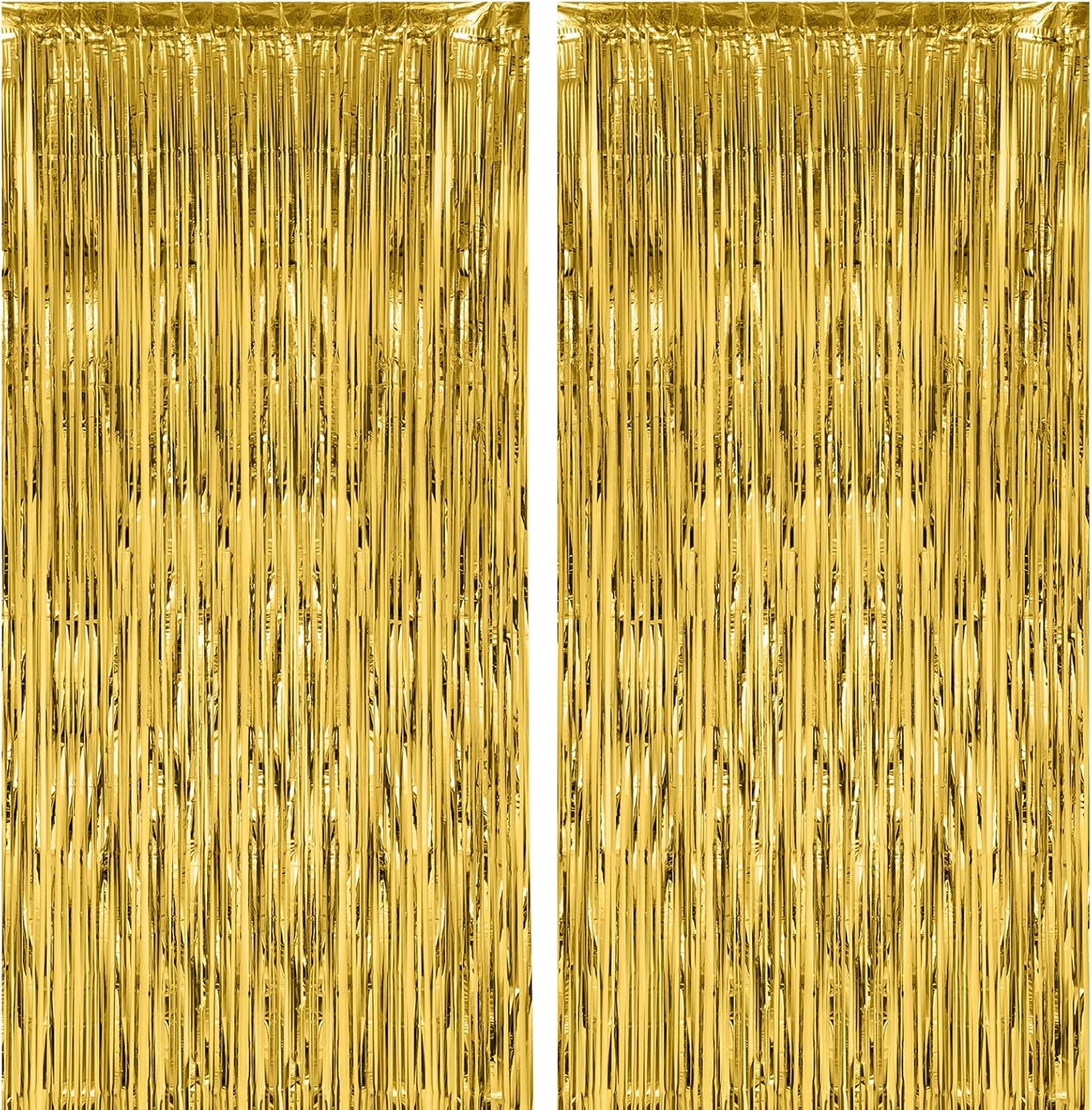 Voircoloria Gold Foil Fringe Backdrop Curtains - 2 Pack Tinsel Streamers for Parties & Events