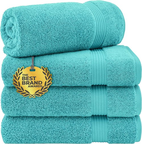 Cotton Paradise 4 Piece Turkish Bath Towels Set - Extra Large Soft Plush 100% Cotton in Turquoise