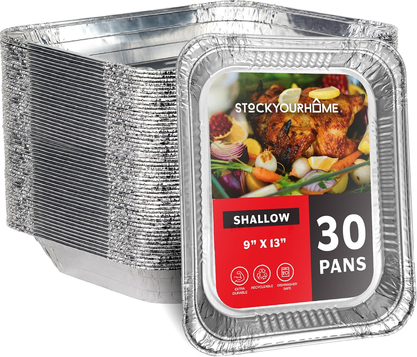 Regine Switzerland Heavy Duty Disposable Aluminum Pans - 9x13 Shallow Foil Baking Tins (30 Pack)