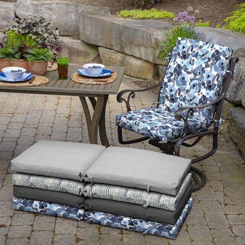 Arden Outdoor Patio Dining Chair Cushions - 2-Pack, Rain-Proof & Fade-Resistant, Blue Floral 20x44