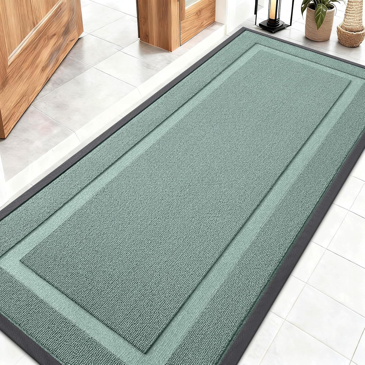 OLANLY Indoor Outdoor Front Door Mat - Waterproof All-Season Doormat, Easy Clean, 59x23, Grayish Green