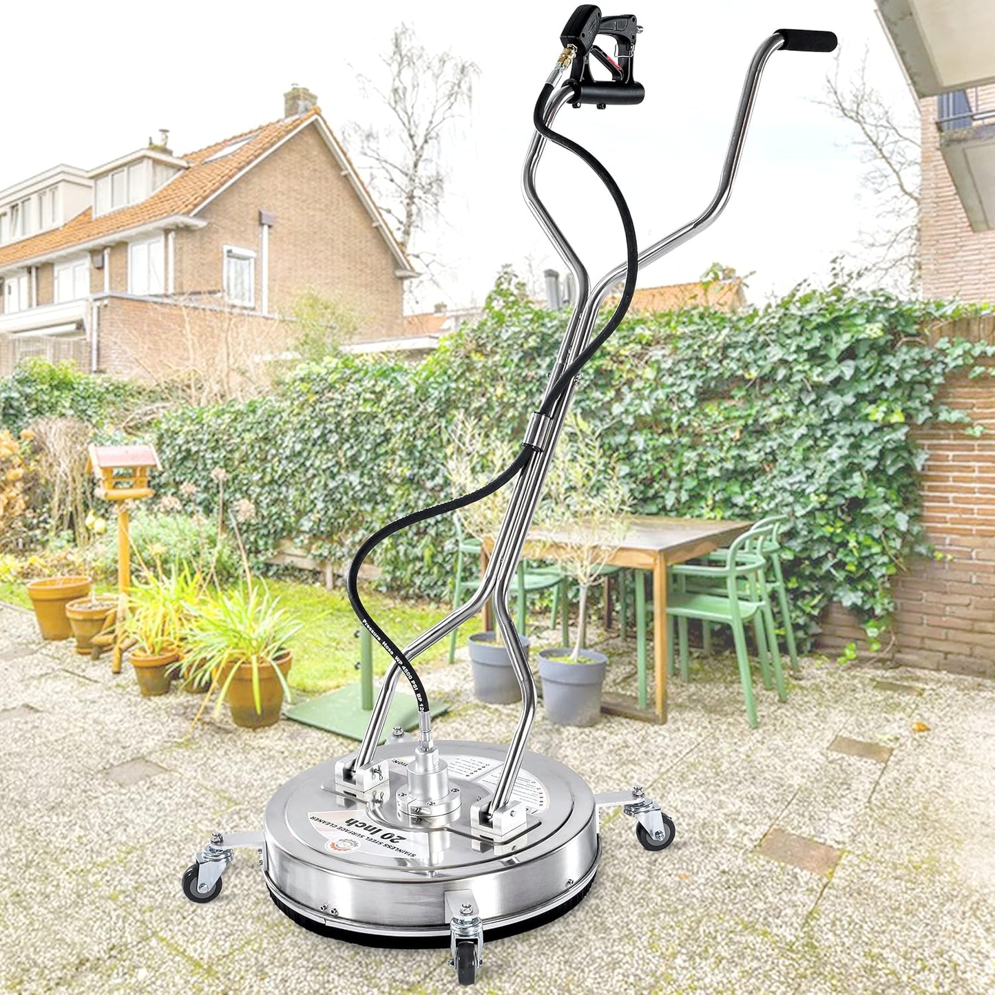 PWACCS 20" Pressure Washer Surface Cleaner - Stainless Steel Power Wash Scrubber with Dual Handle & 4 Wheels for Concrete, Patios, Driveways