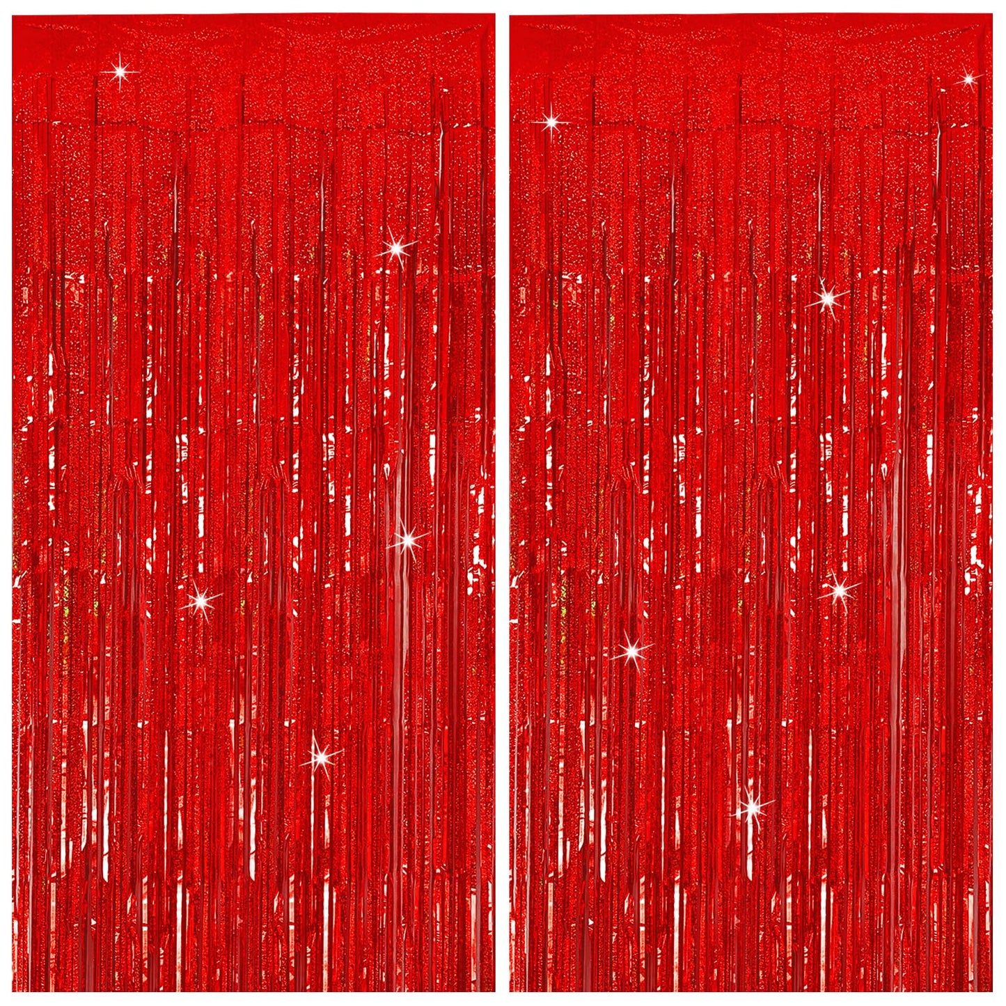 Tinsel Curtain Backdrop Red Birthday Party Decorations 2 Packs Glitter Foil Fringe Curtain Decor Streamers Photo Booth for Christmas Wedding Halloween Graduation