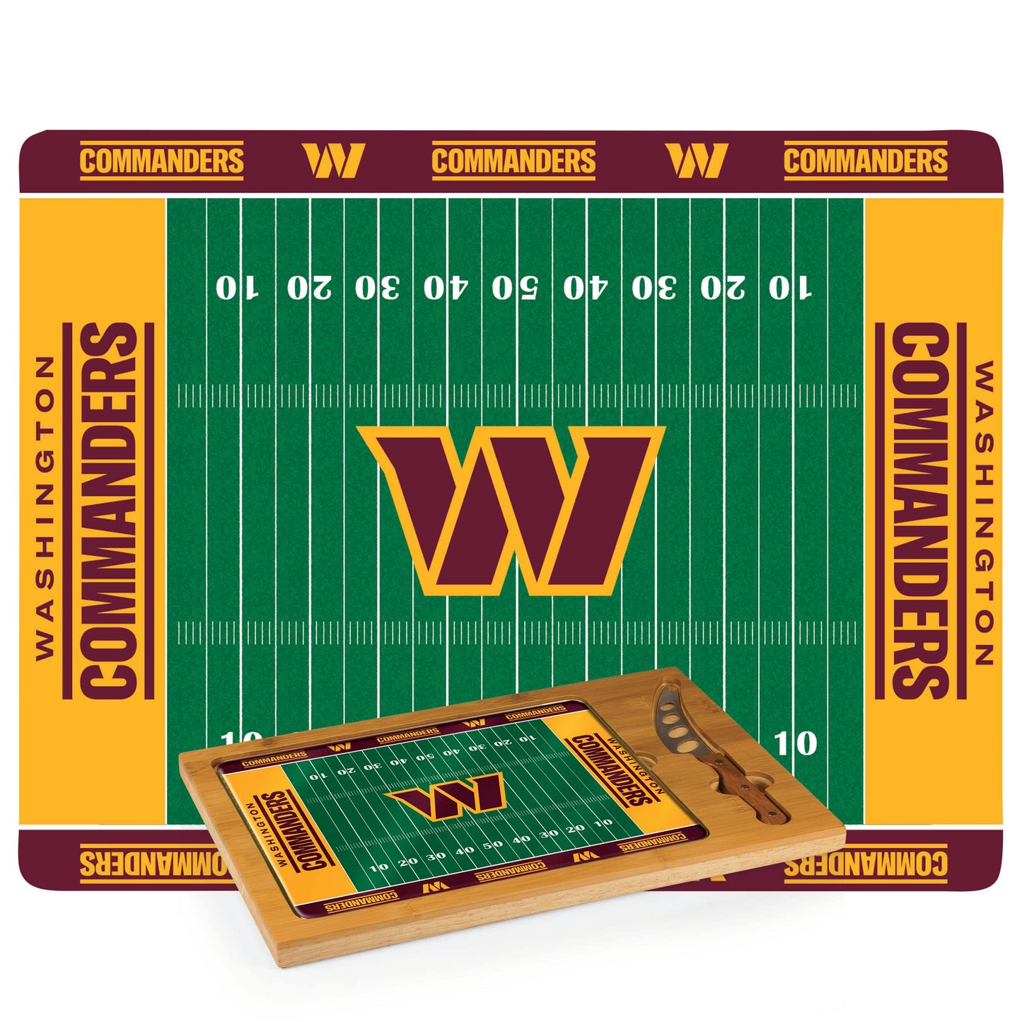 Picnic TIME Washington Commanders Football Field Icon Glass Top Cutting Board & Knife Set, (Parawood & Bamboo)