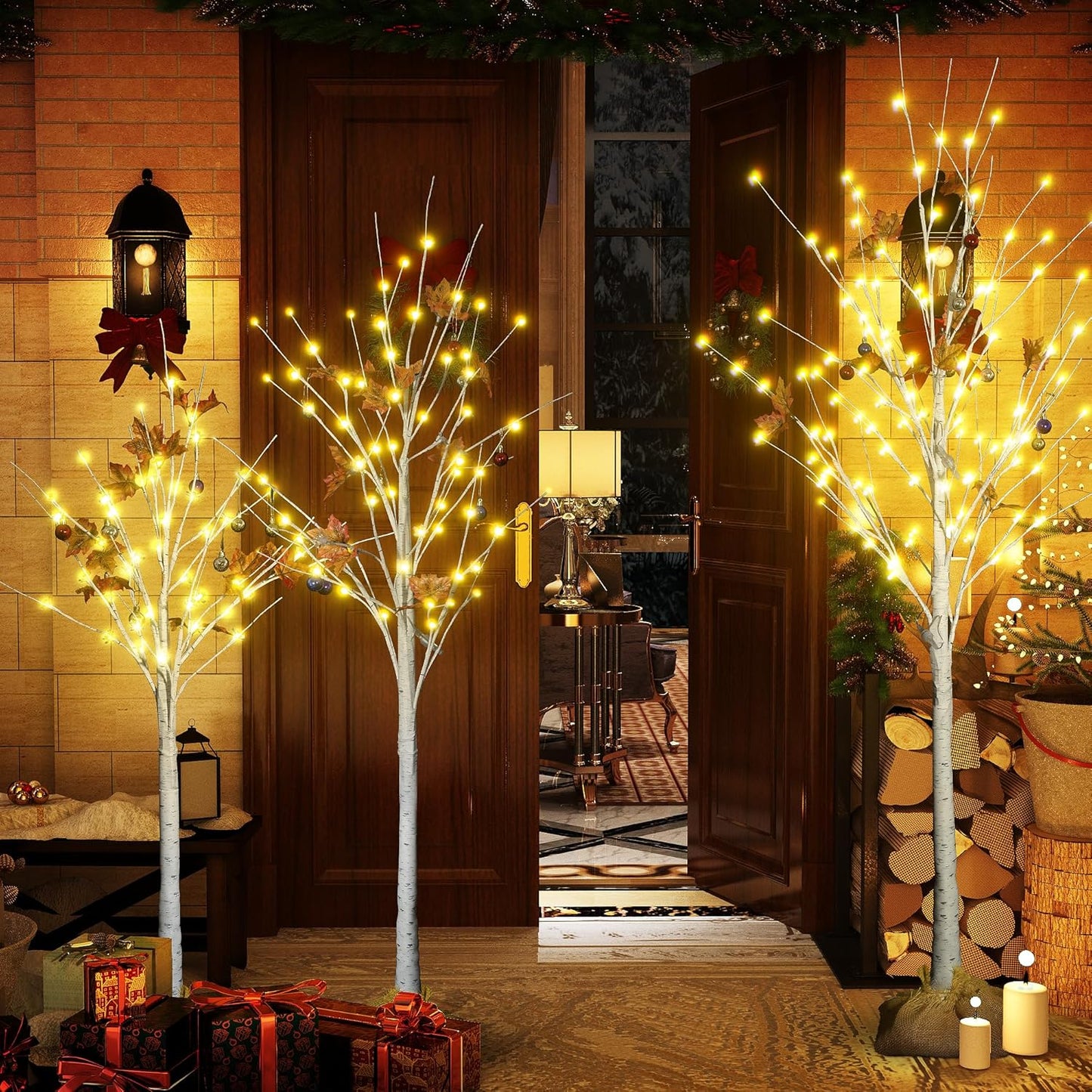 AWQM Artificial Lighted Trees - Warm White LED Christmas Decor | 3-Pack (4ft, 5ft, 6ft) for Indoor & Outdoor Use