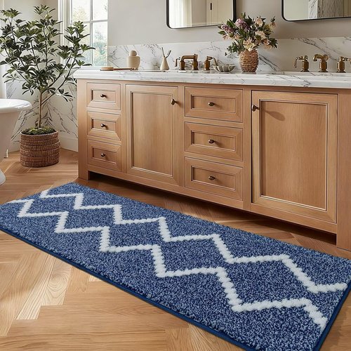 DEXDE Bathroom Rugs - Extra Soft Microfiber Runner | Non-Slip, Quick Dry, 60x24 Inches, Blue