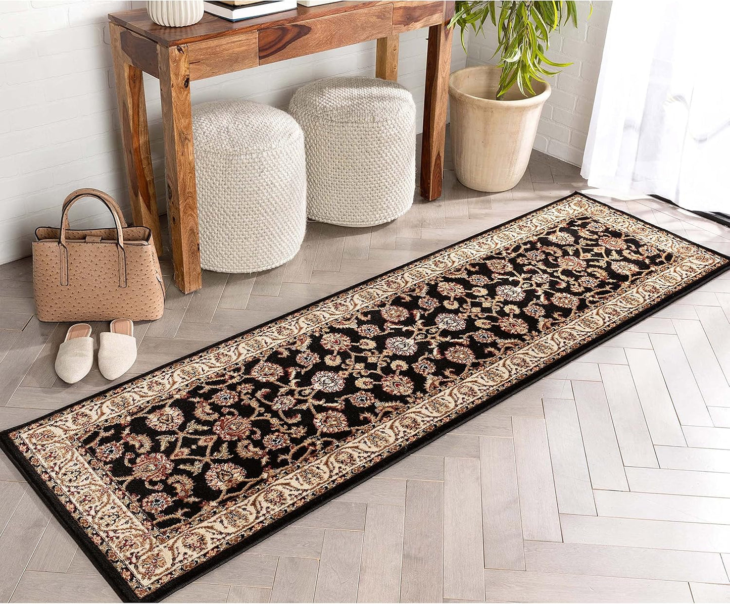 Well Woven Barclay Sarouk Black Traditional 2'7'' x 9'6'' Runner Area Rug