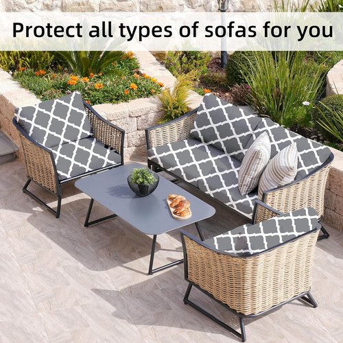BTC02 Gray Patio Cushion Covers - 8Pcs Washable Outdoor Couch Slipcovers for Furniture Protection