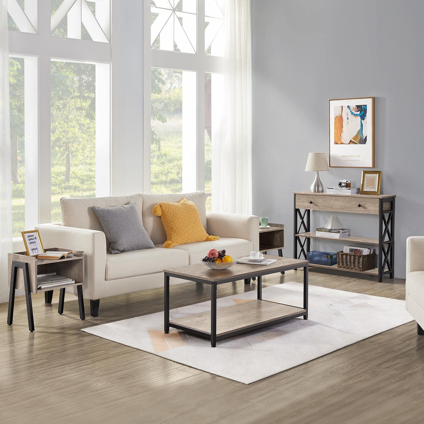 Yaheetech 39.5" 2-Tier Coffee Table with Storage Shelve, Industrial Gray Coffee Table, Easy Assembly, Wooden Center Tables for Living Room & Small Space, Gray