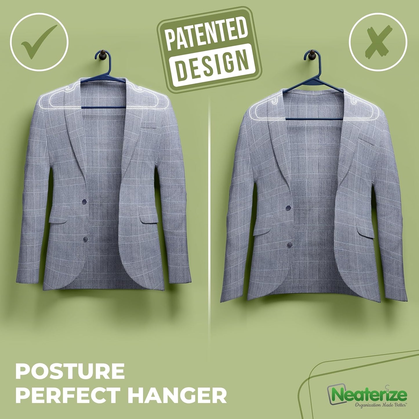 Neaterize Clothes Hangers - Space-Saving Plastic Hangers for Adults | 20-Pack in Grey