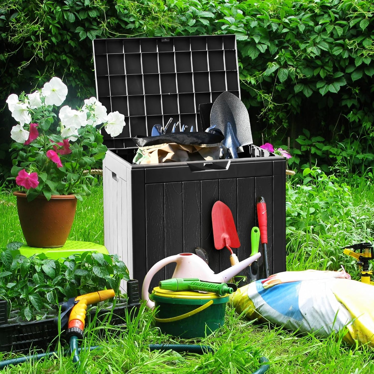 YITAHOME 30 Gallon Outdoor Storage Box - Waterproof Resin with Lockable Lid | Black for Patio & Garden