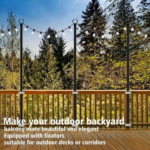 AILBTON 10Ft String Light Poles - 4 Pack Outdoor Metal Stands with Fence Brackets for Deck & Patio