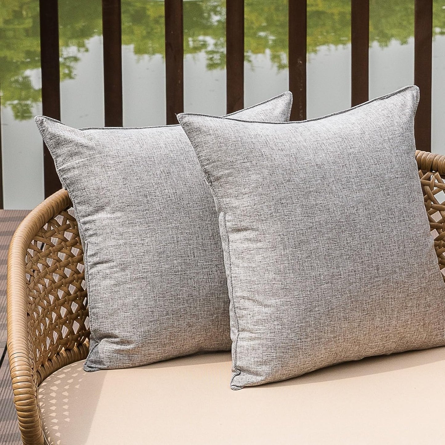 NiNi Outdoor Waterproof Throw Pillow Covers - Set of 2 Decorative Grey Cushion Cases | 12x12 Inch for Patio & Garden